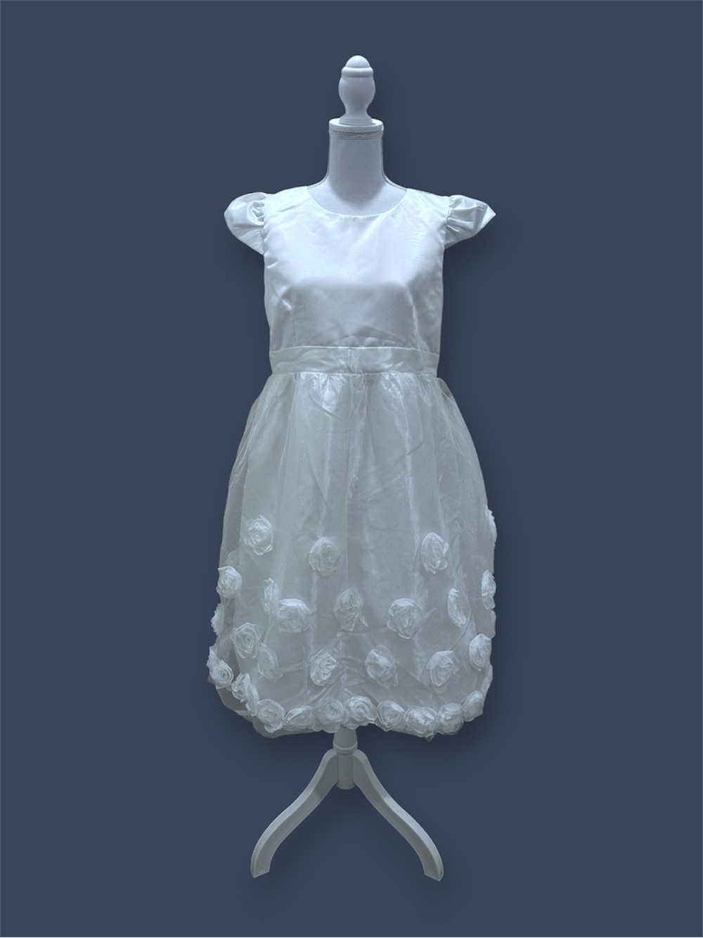 Special Editions White Rosette Tulle Girl's Formal Dress - Size M, L, or XL